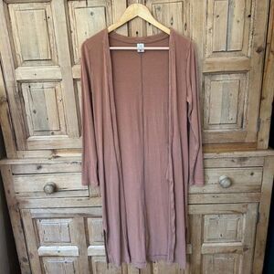 Senita Small Tan Brown Cardigan Duster Ribbed‎ Sweater Pockets Open Front